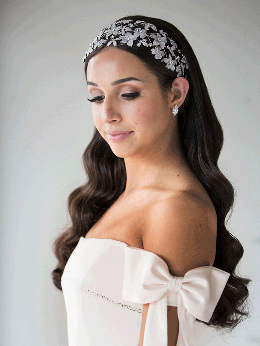 Silver Floral Bridal Headband | Bridal Hairpiece for front of hair | Jeanette Maree Melbourne